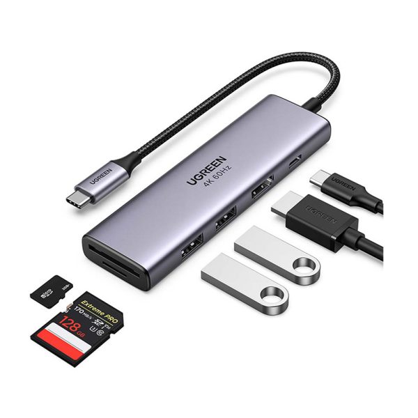 Ugreen-60384-6-in-1-USB-C-to-HDMI-nkphukien-03 Bộ Chuyển Type C Sang HDMI 4K 60Hz + 2 x USB 3.0 + SD/TF + PD - Ugreen 60384