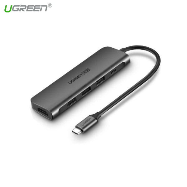 Bộ Chuyển USB C 6 in 1 Ugreen 80132 USB C To 3 USB 3.0+HDMI 4K + Audio 3.5mm Hỗ Trợ Mic + PD 100W