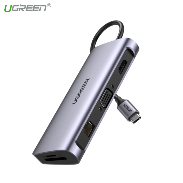 Bộ Chuyển Đổi (10-In-1) USB C To HDMI + VGA + LAN 1Gbps + Hub USB3.0 + SD/TF + Audio Ugreen 80133