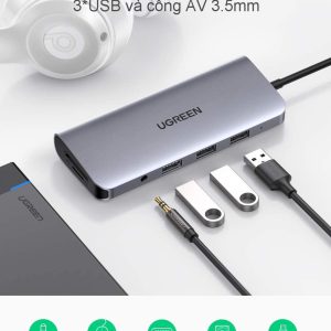 Bộ Chuyển Đổi (10-In-1) USB C To HDMI + VGA + LAN 1Gbps + Hub USB3.0 + SD/TF + Audio Ugreen 80133