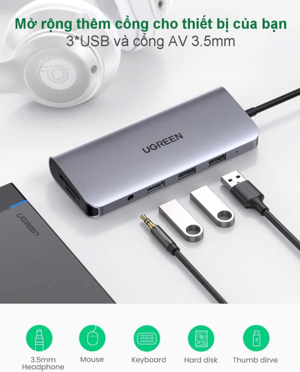 bo-chuyen-doi-type-c-10-trong-1-ugreen-80133-mo-rong-cong-sang-usb-3-0-hdmi-vga-rj45-sd-tf-audio-pd-05 Bộ Chuyển Đổi (10-In-1) USB C To HDMI + VGA + LAN 1Gbps + Hub USB3.0 + SD/TF + Audio Ugreen 80133