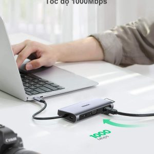 Bộ Chuyển Đổi (10-In-1) USB C To HDMI + VGA + LAN 1Gbps + Hub USB3.0 + SD/TF + Audio Ugreen 80133