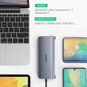 Bộ Chuyển Đổi (10-In-1) USB C To HDMI + VGA + LAN 1Gbps + Hub USB3.0 + SD/TF + Audio Ugreen 80133