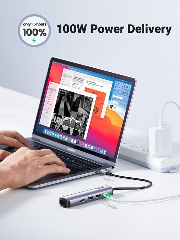 bo-chuyen-doi-usb-c-sang-2usb-hdmi-rj45-ugreen-10919-01 Bộ Chuyển USB-C Ra HDMI 4K*2K + 2xUSB 3.0 + Lan 1Gbps + PD100W Ugreen 10919