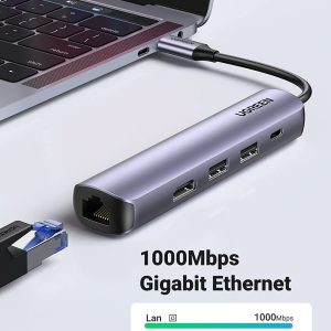 Bộ Chuyển USB-C Ra HDMI 4K*2K + 2xUSB 3.0 + Lan 1Gbps + PD100W Ugreen 10919