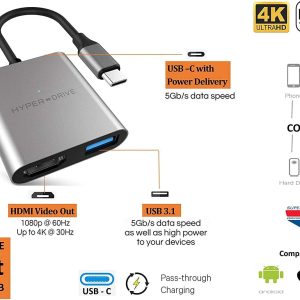 Cổng Chuyển Hyperdrive 3-in-1 4k HDMI Hub USBC (HD259A)