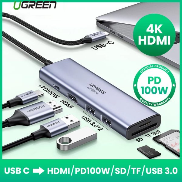 hub-chuyen-doi-da-nang-ugreen-6in1-60384-nkphukien-02 Bộ Chuyển Type C Sang HDMI 4K 60Hz + 2 x USB 3.0 + SD/TF + PD - Ugreen 60384