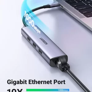 Hub Chuyển Đổi USB Type-C Ra Lan 1000Mbps Kèm 3 Cổng USB 3.0 Ugreen 20920