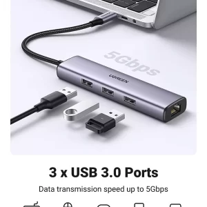 Hub Chuyển Đổi USB Type-C Ra Lan 1000Mbps Kèm 3 Cổng USB 3.0 Ugreen 20920