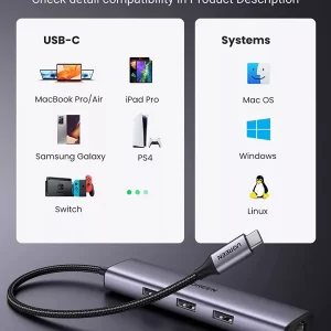 Hub Chuyển Đổi USB Type-C Ra Lan 1000Mbps Kèm 3 Cổng USB 3.0 Ugreen 20920