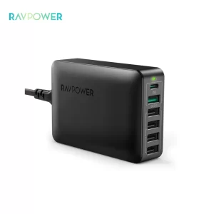 Sạc Ravpower 60W 6-Port, PD 30W, QC3.0, Desktop USB Charging Station - (RP-PC029)