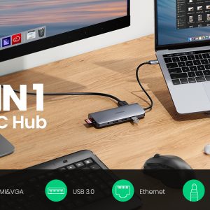 Bộ Chuyển Đổi (10-In-1) USB C To HDMI + VGA + LAN 1Gbps + Hub USB3.0 + SD/TF + Audio Ugreen 80133